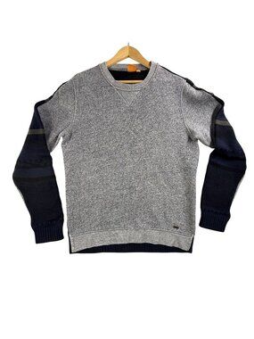 BOSS Hugo Boss Sweater Mens Large Gray Crewneck Knit Pullover Wool Orange Preppy